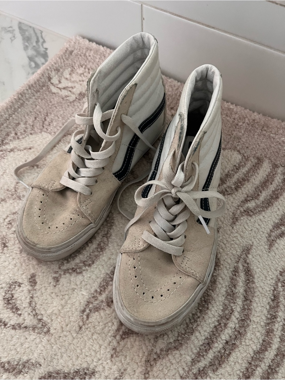Vans High-Top Suede Sneakers with Navy Stripe - Women’s Size 6